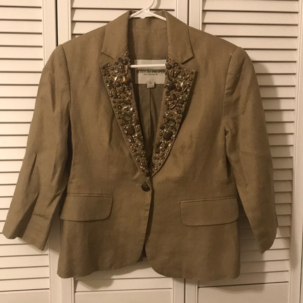 Boston Proper Khaki Embellished Blazer